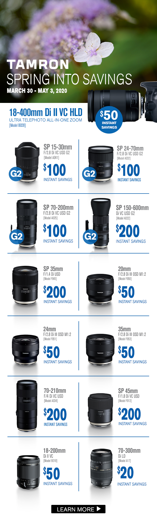 Tamron Spring into Savings (March 30th - May 3rd 2020)