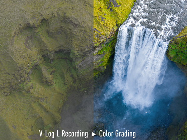 Color grading of the Panasonic LUMIX BGH1 Box Camera on waterfall