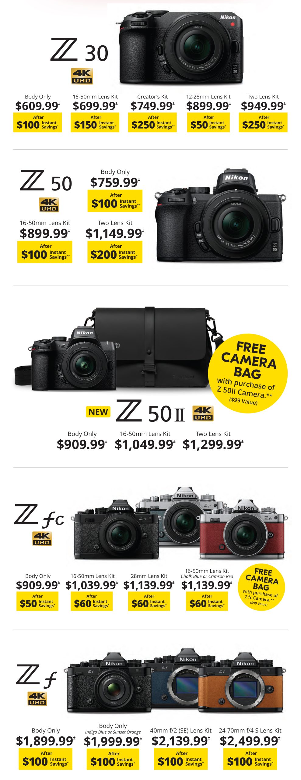 Nikon Z cameras -  Instant savings for 6/23-6/29/25 - limited to store stock