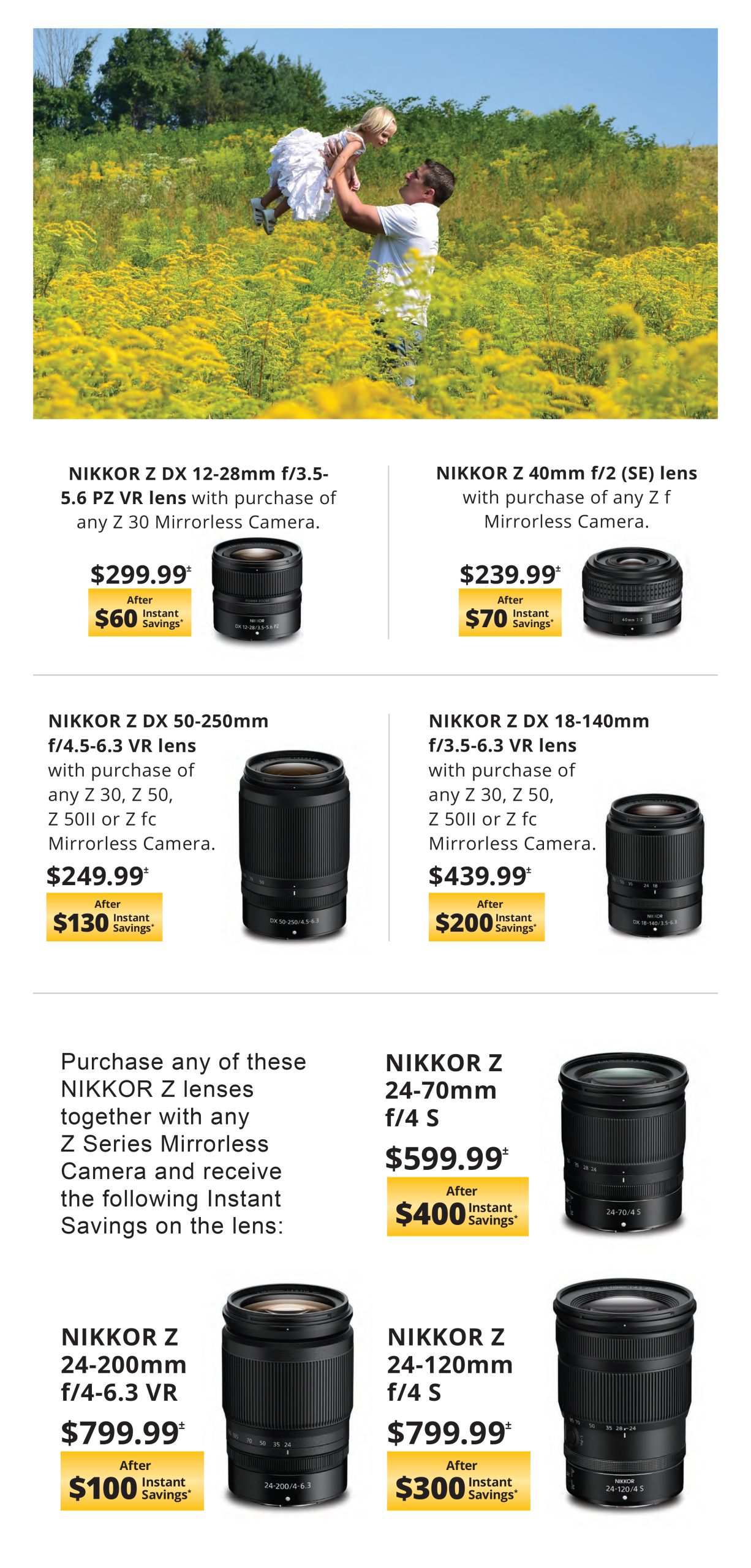 Nikkor Z Lenses with Mirrorless Camera Purchase through 6/15/25