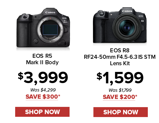 Canon R5 Mark II Body Instant Savings - Canon R8 RF24-50mm Instant savings